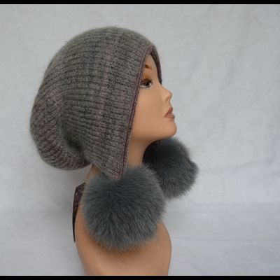 Двухсторонняя шапка ушанка с помпонами Vizio Италия 6716 серая