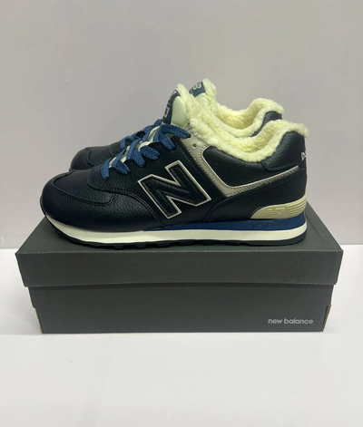 New Balance 574 Leather Blue с мехом женские