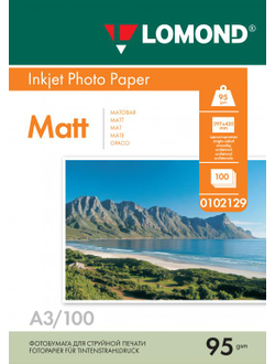 Односторонняя Матовая фотобумага Lomond для струйной печати, A3, 95 г/м2, 100 листов.