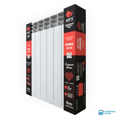 Радиатор биметаллический НРЗ Профи 500/100 5 секций вес 2,0кг 195Вт