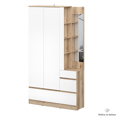 Брауни Вешалка с зеркалом Дуб Делано/Белый