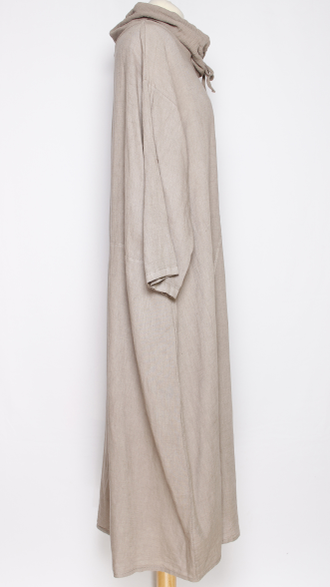 ПЛАТЬЕ БОХО ЛЬНЯНОЕ "ХОМУТ КУЛИСКА" бежевое, св. бежевое, чёрное, яблоко до р.58