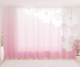 НФ-00004034 Фототюль &quot;Белые цветы сакуры на розовом фоне 2&quot;, 2,8*1,6м