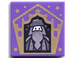 Tile 2 x 2 with Groove with HP Chocolate Frog Card Albus Dumbledore Gold Pattern, Dark Purple (3068bpb1743 / 6342521)