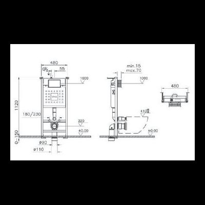 Комплект: подвесного безободкового унитаза VitrA Zentrum (с сиденьем микролифт, инсталляцией и кнопкой Root Square), 9875B003-7201