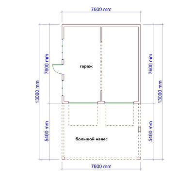 004 ГАРАЖ с навесом на два автомобиля ГАБАРИТНЫЕ РАЗМЕРЫ: (7.6Х13М), ОБЩАЯ ПЛОЩАДЬ: 98.8М²