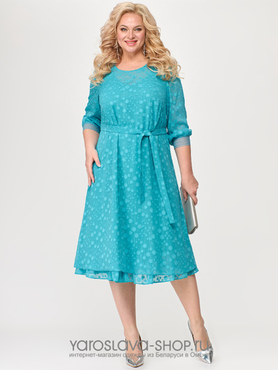 Нарядное шифоновое платье бирюзового цвета