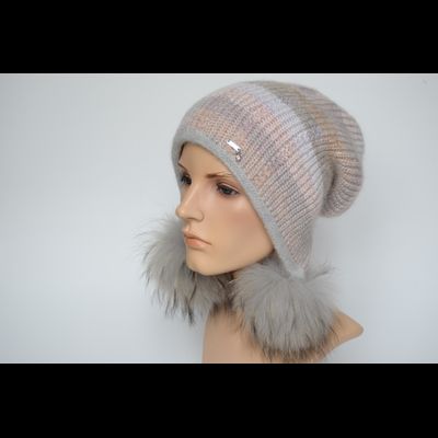 Шапка ушанка Vizio 1009 PP 66  с помпонами разноцветная