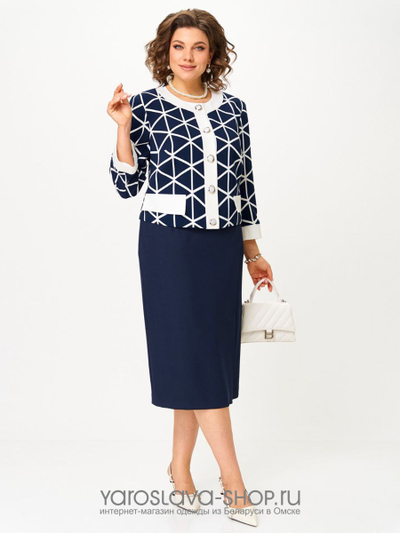 Женский комплект-двойка синего цвета в стиле "шанель"