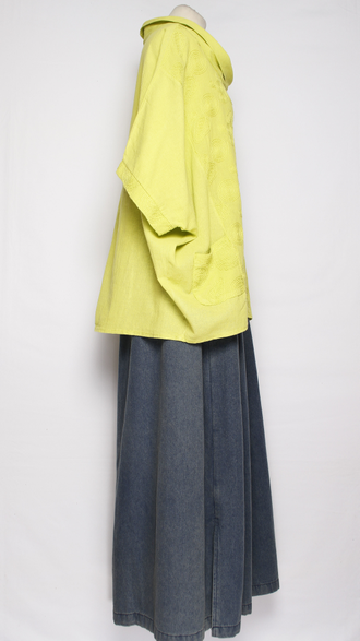 БЛУЗА ЛЁН "КИМОНО ХОМУТ ВЫШИВКА" оранжевая, фуксия, желтая, лайм до р.56