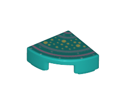 Tile, Round 1 x 1 Quarter with Bright Light Yellow Spots, Bright Pink and Metallic Light Blue Lines Pattern, Dark Turquoise (25269pb006 / 6299160)