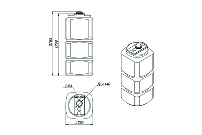 Размеры узкой емкости для топлива на 750 литров L750