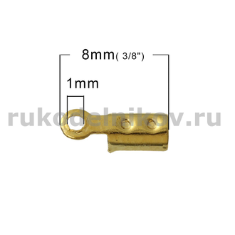 зажим концевик 8x3 мм, цвет-золото, 10 шт/уп