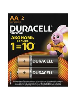 Батарейки DURACELL Basic, AA (LR06, 15А), алкалиновые, КОМПЛЕКТ 2 шт., в блистере (отрывной блок), DRC-81528136