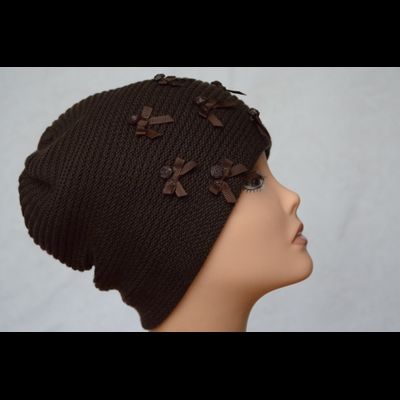 Вязаная шапка Италия с бантиками Vizio  4876 темно - коричневая