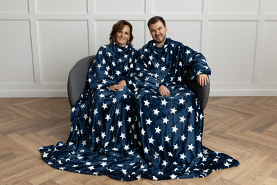 Парный плед с рукавами "Звезды" из велсофта (микрофибры)