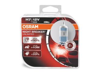 Автомобильная галогенная лампа Osram H7 12V- 55W (PX26d) (+110% света) Night Breaker Unlimited (2шт) DuoBox