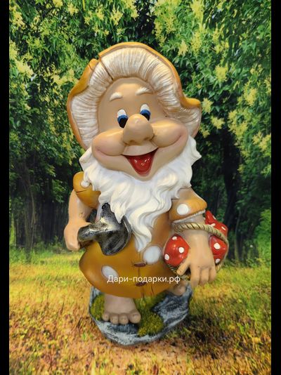 Гном садовник с грибами 53*30см   2,5кг   полистоун пр-во Россия 3187/012590*
