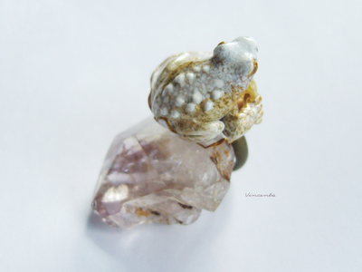 "Солнечная лягушка", фэнтезийное кольцо с кварцем