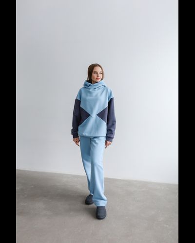 Брюки прямого кроя хлопковый велюр (небесный)