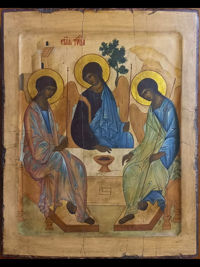 Троица Пресвятая. Рукописная икона. 22х28см.