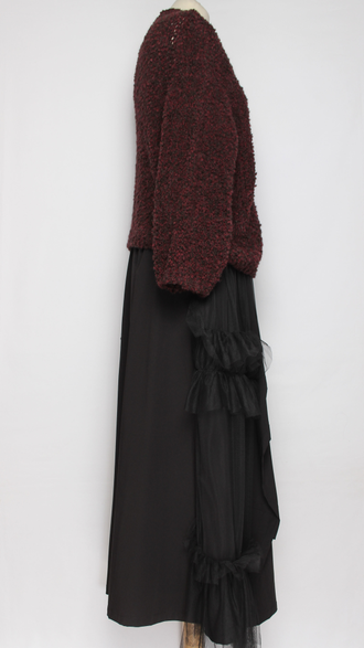 ДЖЕМПЕР КОРОТКИЙ "КИМОНО БУКЛЕ"широкий рукав 3\4 меланж винный, вишня  до р.50