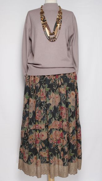 ЮБКА Бохо "Вареный хлопок кружево" синяя до р.52