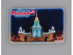 Гибкий сувенирный магнит на холодильник 8х6 см. с фото вечернего МГУ