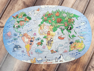 Фигурный пазл "Карта мира. Животные"