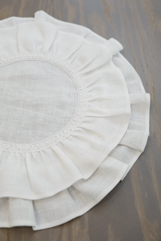 Салфетка с оборками из льна (белый)