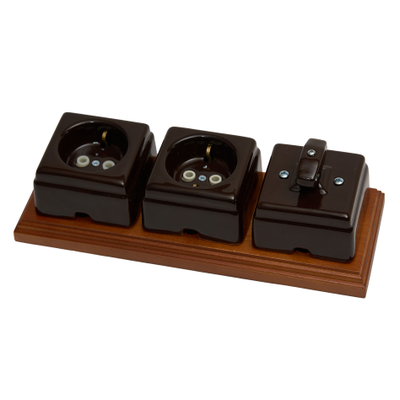 Поворотный ретро выключатель из керамики, Шоколад. 1-2 клав.