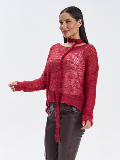 Кофта прозрачная вязаная оверсайз с шарфом