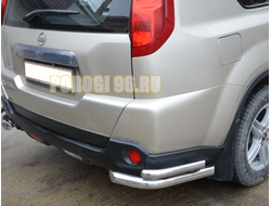 Защита заднего бампера угловая двойная d60/42 для Nissan X-trail T31(2007-2014)