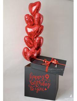 Чёрная коробка « HB TO YOU!” С красными сердцами