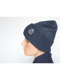 Синяя шапка с отворотом из альпака и шелка Vizio Италия 9015 CRY фото