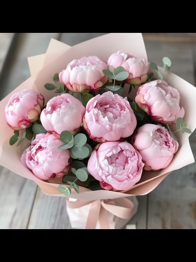 9 розовых пионов