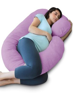 Подушка для беременных  шарики внутри формы Рогалик 340 см с наволочкой на молнии Хлопок сиреневый