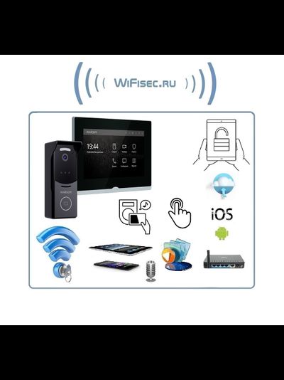 IMPULSE 7 IP WIFI KIT BLACK - комплект из 7" HD сенсорного WIFI монитора и вызывной панели с считывателем RFID-ключей Mifare, встроенный регистратор (фото) (Tuya/Smart Life)