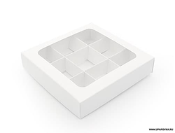 Коробка для конфет Белый 9 шт (145 х 145 х 30 мм) Крышка - Дно