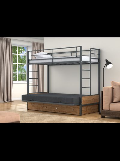 Двухъярусная кровать-диван Дакар 1 Серый (вставки дуб крафт табак)