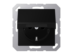 Розетка с заземлением 16А 250V с крышкой, цвет матовый черный - A - Jung A1520BFKLSWM