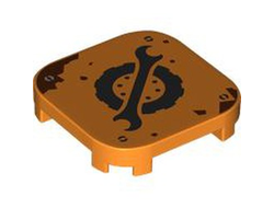 Tile, Modified 4 x 4 with Rounded Corners and 4 Feet with Black Spanner Wrench and Wheel with Tire Logo, Reddish Brown Rust Stains, Screw Heads Pattern, Orange (68869pb016 6532670)