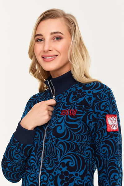 Теплый спортивный костюм женский  12SKJ - 1283 (темно-синий с принтом)