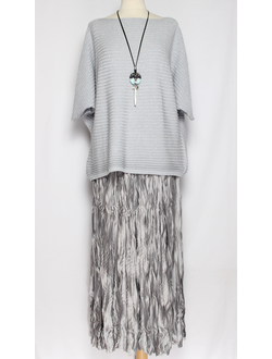 ДЖЕМПЕР  "КИМОНО ЛЮРЕКС лодочка"  в рубчик фуксия, св.серый, св.фуксия р.46-52