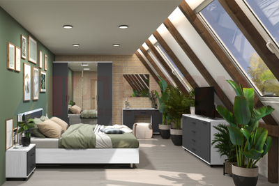 Композиция спальни ГРЕЙС корпус Снежный Ясень/фасад Антрацит Матовый