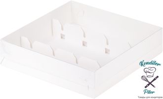 Коробка под кейк-попсы с пластиковой крышкой 200*200*50 мм, белая