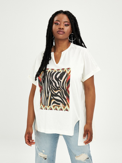 Белая футболка с принтом "зебра"