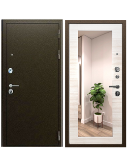 Дверь входная Спартак &quot;Р&quot; антик медь / Зеркало ПАСТОРАЛЬ Акация светлая поперечная