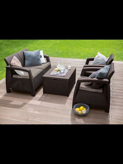 Комплект мебели Корфу со столиком-сундуком коричневый