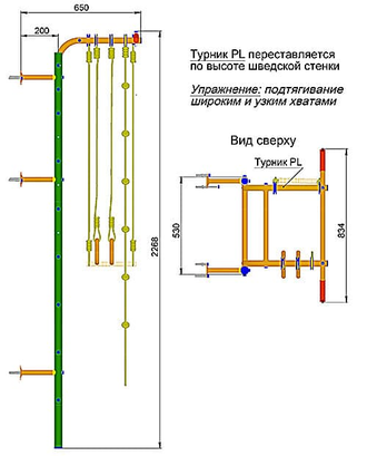 ДСК "Пристенный - Лайт" (Турник переставляется по высоте Шведской стенки)